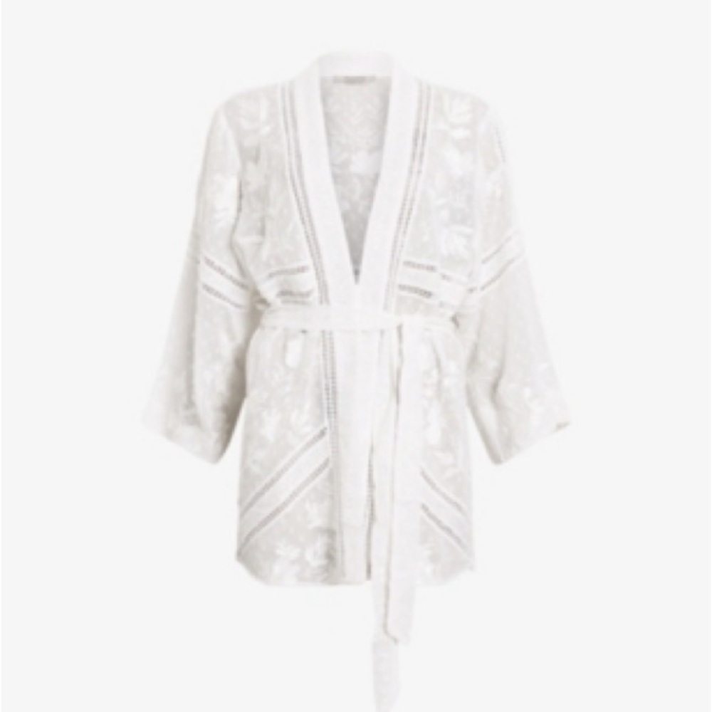 All Saints White Lace Robe with Floral Pattern and Tie Waist - Picture 2 of 10